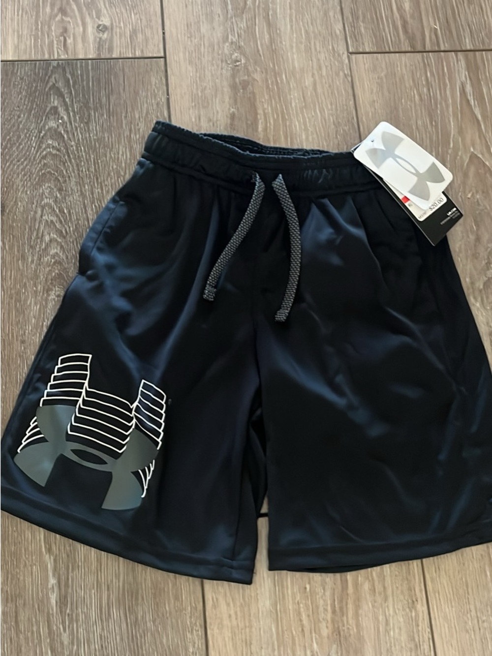 Under Armour kids Black Athletic Shorts with Gray Logo - Picture 1 of 3